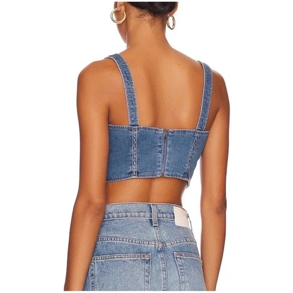 Bardot Blue Denim Corset Tank Top - Picture 2 of 6
